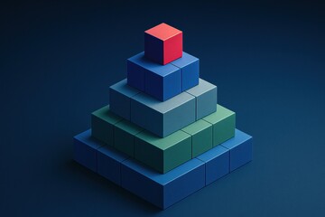 A pyramid constructed isometric blocks in varying hues symbolizes strategic decision-making and business growth through organized planning and innovation