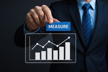 A business professional demonstrates strategy and decision-making by measuring growth through data analysis and performance metrics