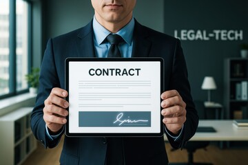 A professional demonstrates strategic decision-making by digitally signing a contract using innovative legal technology to enhance business efficiency