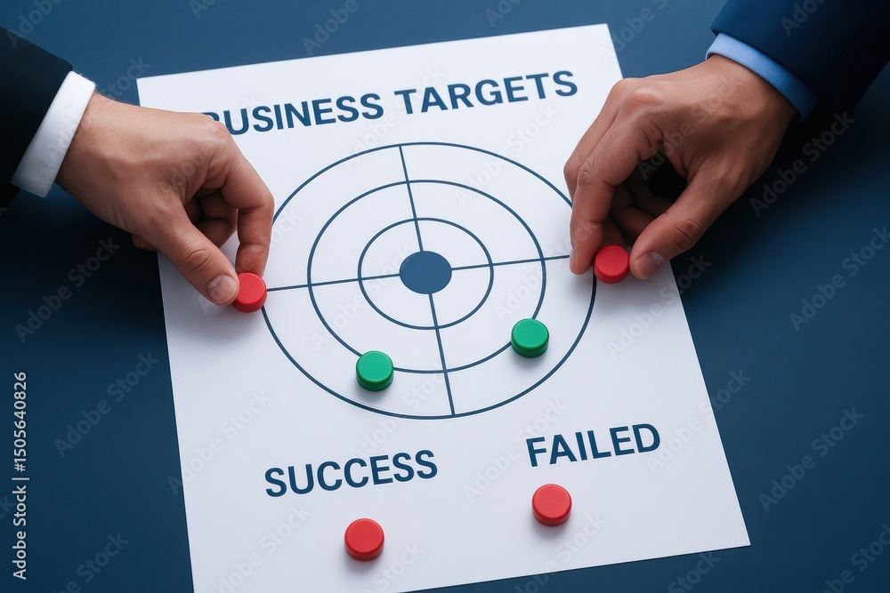 Poster a strategic approach to business decision-making shows mixed results with markers highlighting both 