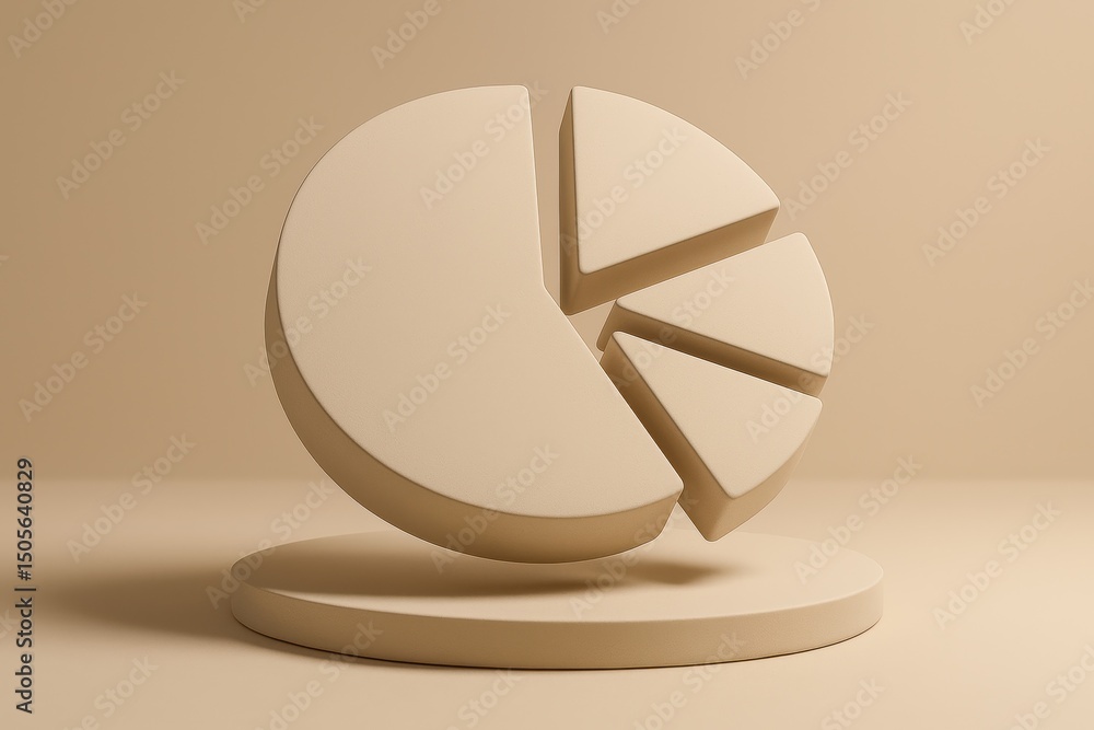 Poster a floating three-dimensional pie chart with raised segments symbolizes strategic business decisions 