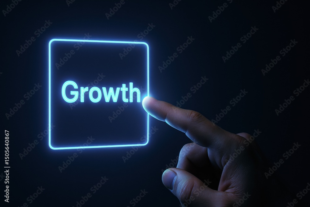 Poster a taps a glowing interface symbolizing growth and strategy highlighting business decision-making and