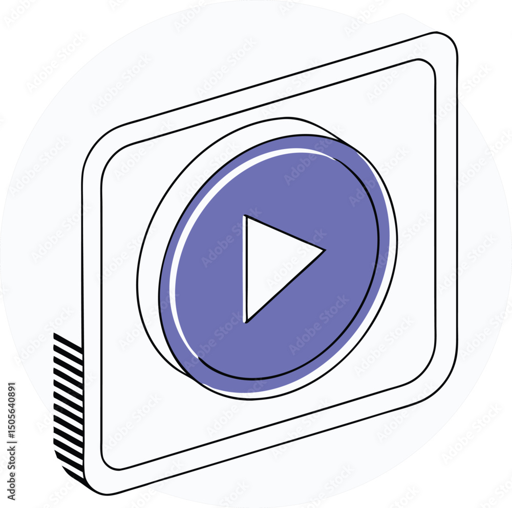 Poster modern isometric play button icon on a white background for media and streaming
