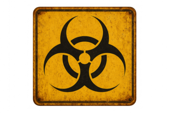 Biohazard symbol warning of biological risk on transparent background