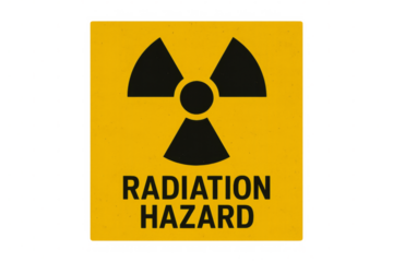 Radiation hazard sign on transparent background warning of radioactive materials
