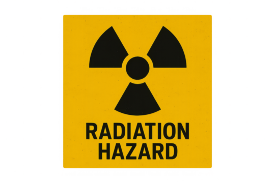Radiation hazard sign on transparent background warning of radioactive materials