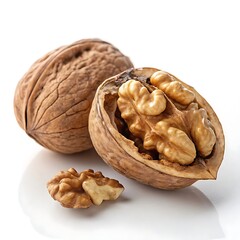 Fresh walnut fruit and white background