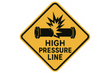 High pressure line warning sign on transparent background