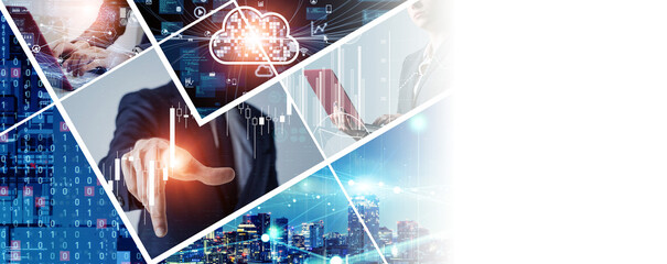 様々なビジネスイメージのコラージュ　バナー・広告向け横長ビジュアル