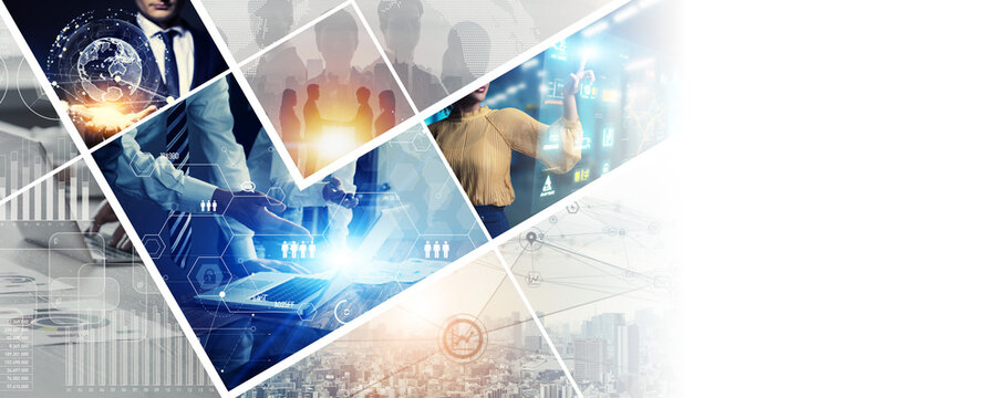 様々なテクノロジーイメージのコラージュ　バナー・広告向け横長ビジュアル