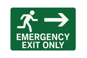 Emergency exit only sign showing running person and arrow on transparent background