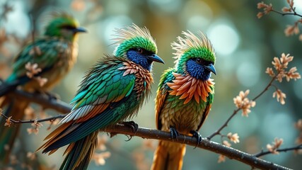 Obraz premium Pair of Enchanted Birds on Delicate Branch