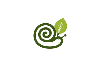 Green Snail Illustration with Leaf on White Background. minimalist vector icon logo
