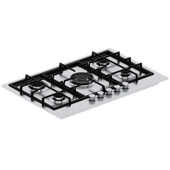 3d render stainless steel gas cooktop with transparent background