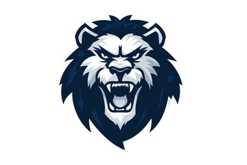 Fototapeta premium Roaring Lion Head Pixel Art: Dark Blue and White. minimalist vector icon logo