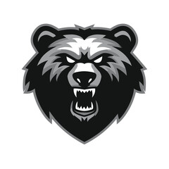 Obraz premium Aggressive GrayScale Bear Head Illustration. minimalist vector icon logo