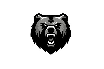 Fototapeta premium Roaring Bear Head Monochrome Pixel Art Illustration. minimalist vector icon logo