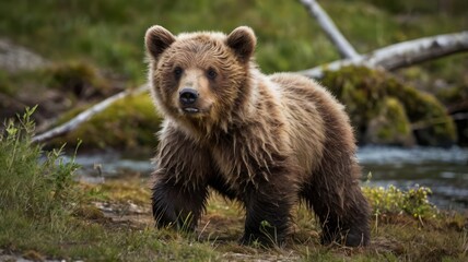 Obraz premium brown bear sitting on the ground