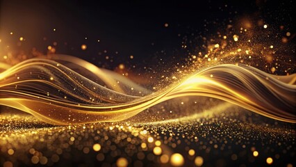 swirling golden dust in dark liquid mystical wave background, mystic waves
