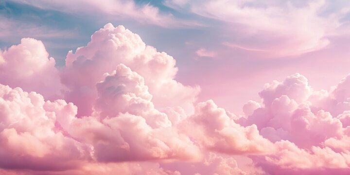 Soft pink sky with fluffy white clouds, soothing, calming visuals ,  soothing, calming visuals