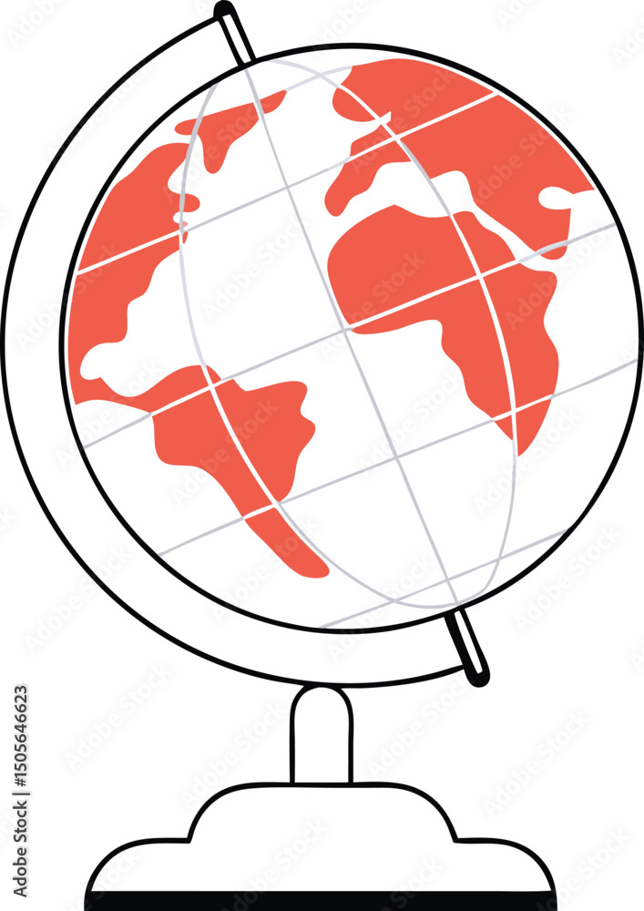 Poster simple earth globe illustration with lines and red color on a transparent background