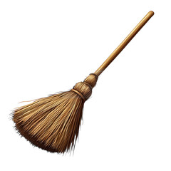A rustic broom leaning against the wall waiting for a clean creating a on transparent background