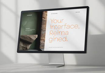 Modern Monitor Mockup – Realistic PSD Template with UI Interface on Wide Screen for Web Presentation, Application Design Display, or Digital Product Promotion