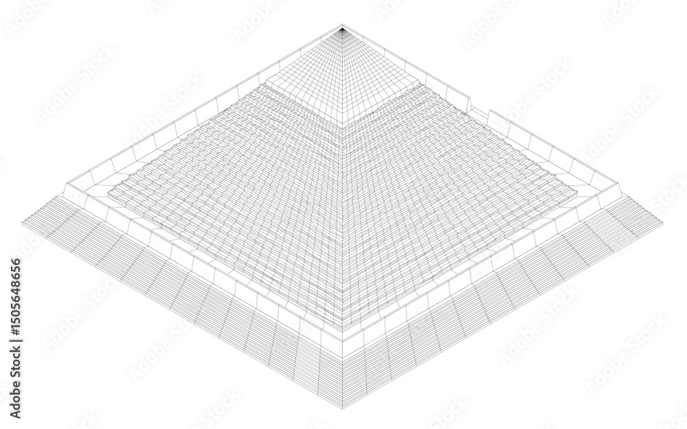 Aufkleber a square with a pyramid on it. the pyramid is made up of many small squares. isometric view. 3d