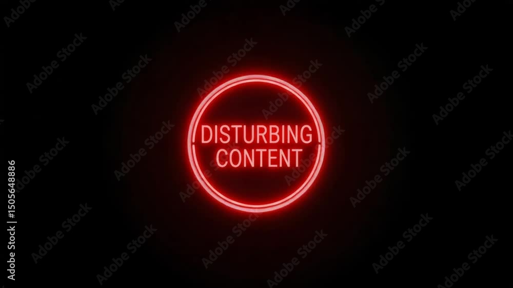 Poster glowing red circle warning message disturbance neon style animation