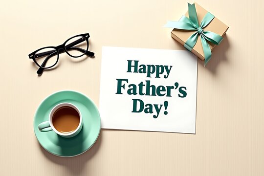 Happy father s day message with coffee cup gift and glasses - Powered by Adobe
