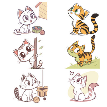  Adorable Cartoon Cat Kitten Set