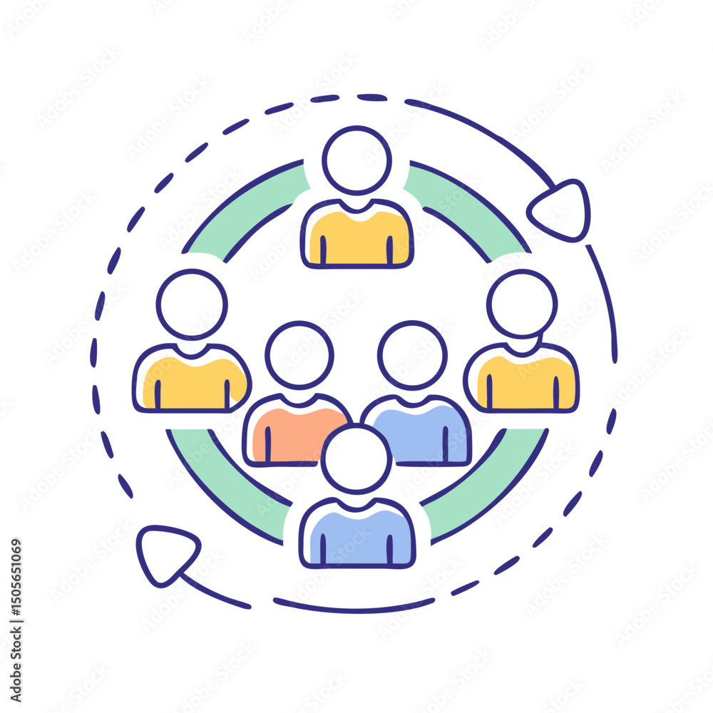 Poster circular team process representing organizational structure and people interaction for collaborative