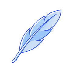 Stylized Light Blue Feather with Darker Blue Outlines on a White Background