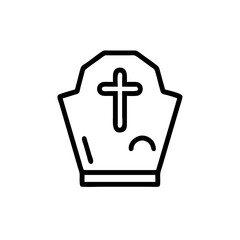 Obraz premium Gravestone with cross icon in line style