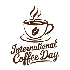 International coffee day vector with steaming cup and coffee bean icon in brown on white background.