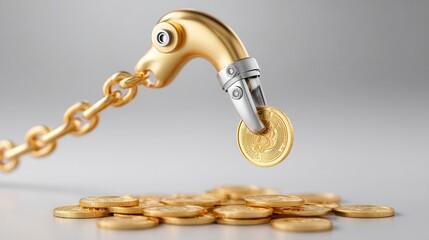 Golden Coin Dropping From A Chain Attached To A Claw Hand Symbolizing Wealth And Financial Success