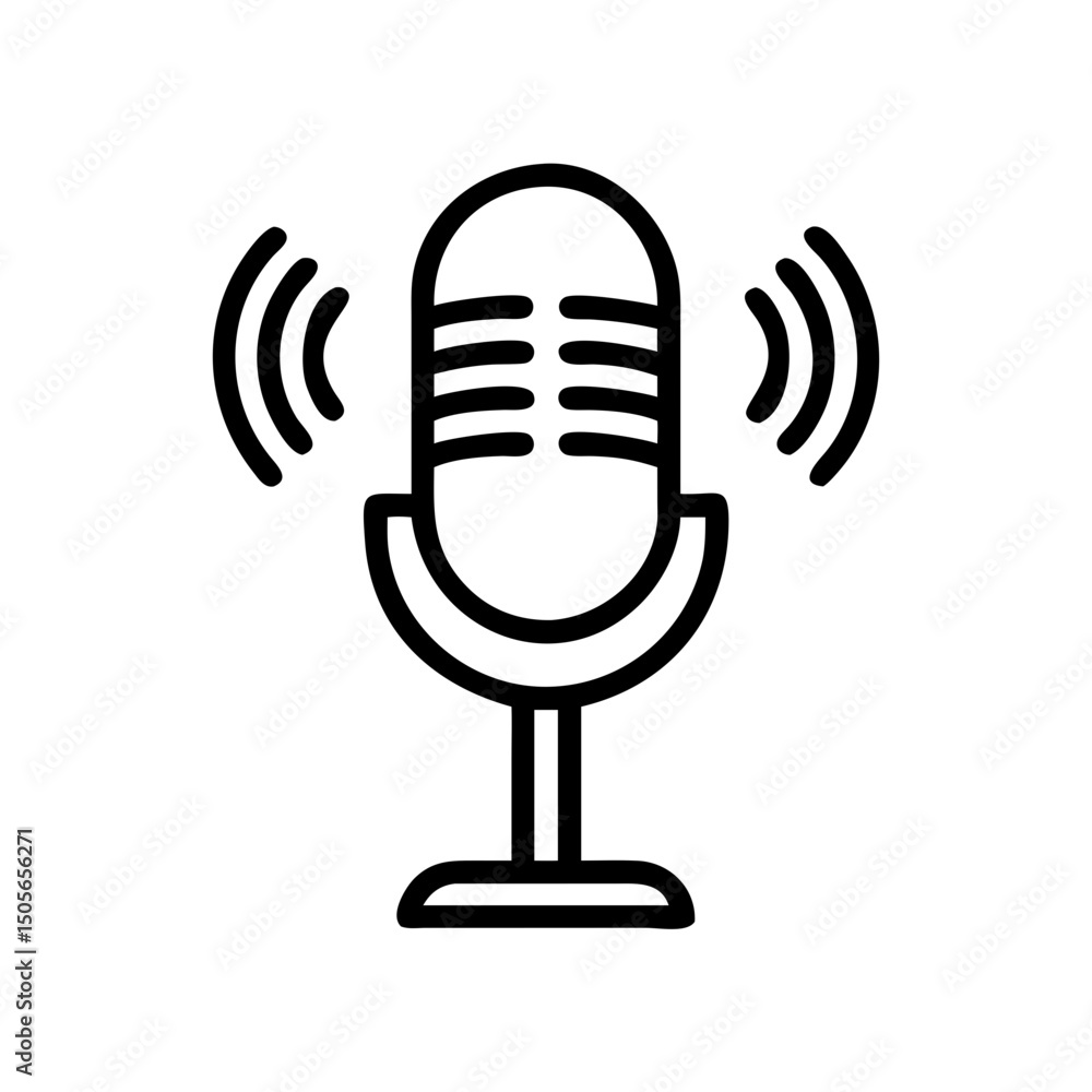 Poster microphone with signal icon on transparent background for web and graphic design