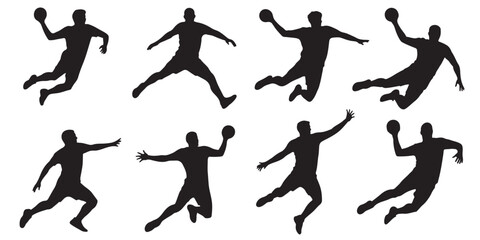Silhouettes of black vector set Handball Players 