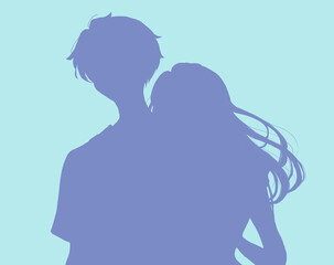 外出する男女　夏イメージ　影絵