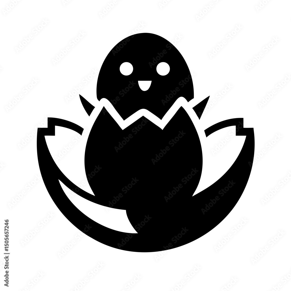 Poster silhouette chick in shell icon on transparent background for web and graphic design
