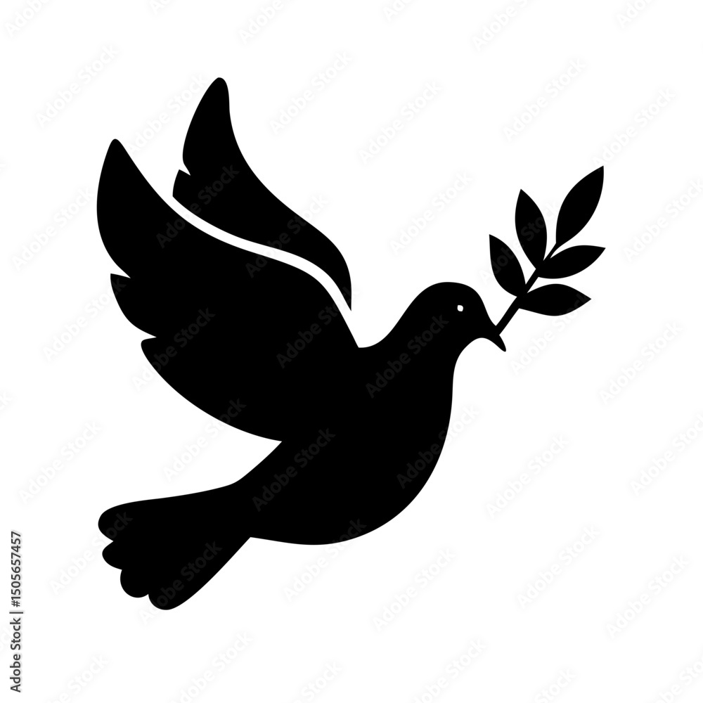 Aufkleber silhouette dove with olive branch icon on transparent background for web and graphic design