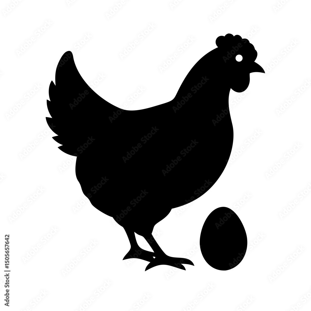 Poster silhouette hen with egg icon on transparent background for web and graphic design