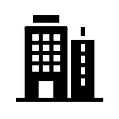 Silhouette high rise office building icon on transparent background for web and graphic design