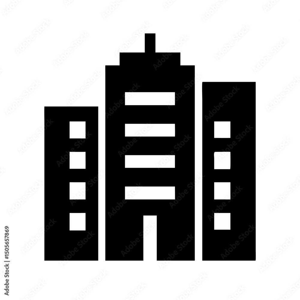 Poster silhouette modern skyscraper icon on transparent background for web and graphic design