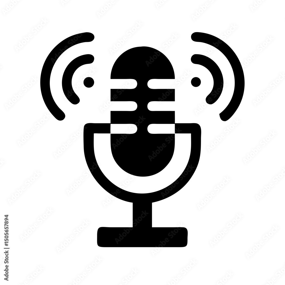 Aufkleber silhouette microphone with signal icon on transparent background for web and graphic design