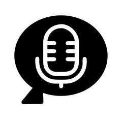 Silhouette microphone in chat bubble icon on transparent background for web and graphic design