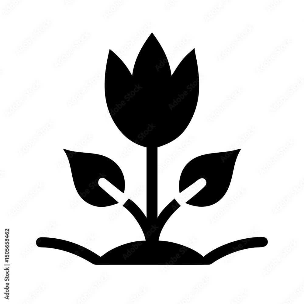 Poster silhouette sprouting tulip icon on transparent background for web and graphic design