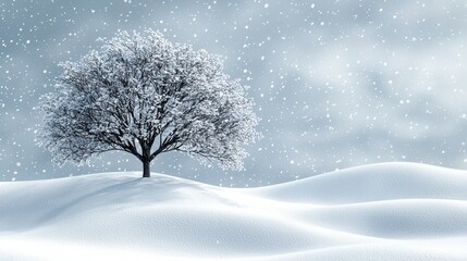 Majestic Snow-Covered Tree in Winter Wonderland Landscape