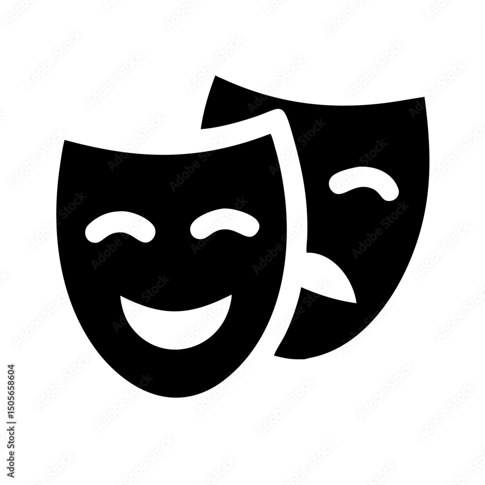Poster silhouette theater masks icon on transparent background for web and graphic design