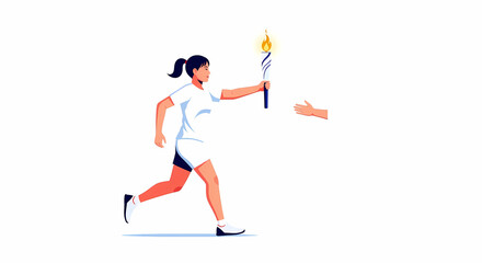 Young woman running with Olympic torch during relay event  